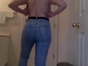 Wetting my jeans for the first time and playing with my tits 3/16