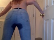 Wetting my jeans for the first time and playing with my tits 9/16