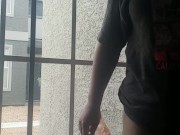 In public horny teen shows off her pussy and rides dildo till she cums 1/16