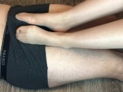sexy teen girl footjob after study with nylon stockings foot fetish 14/16