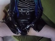 Miss Maskerade Latex doll blowjob dildo in full rubber and hood. 12/16