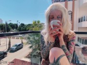 Sexy Blonde Play Pussy Sex Toy in the Public Cafe 12/16
