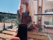 Sexy Blonde Play Pussy Sex Toy in the Public Cafe 8/16
