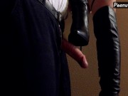 Mistress in high leather boots and harness teasing cock till huge cumshot 13/16