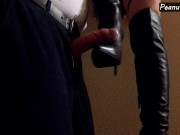 Mistress in high leather boots and harness teasing cock till huge cumshot 14/16