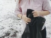 Shy wife strips naked in the park to suck her Husband's  8