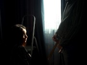 Husband rings doorbell while wife does blowjob to neighbor on stepladder! 6/16