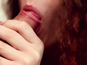 Redhead gives a head and get a huge cumtribute on her boobs 13/16