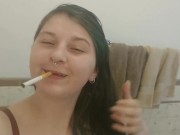 Smoking hairy goddess peeing N fingering her wet pussy to taste her cum 1/16