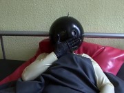 Latex Catsuit Girl Plays Breath Control With Rubber Ball Hood + Breath Bag 8/16