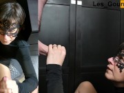 4K - MILF in sexy black outfit takes big facial while masturbating her pussy 7/16