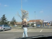 Public handjob-Stranger fingering my dick in the car in public parking 2/16