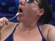 Smoking  got really high! Great cum and grool eating spoon cleanup