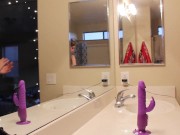 Fucking a DIDLO on the COUNTER Two Mirrors SQUIRTING and REAL Orgasms! 2/16