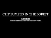 Beautiful woman walking nude with a clit pump outdoors in a public forest 4/16