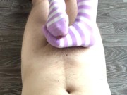 student girl footjob & sockjob with knee socks and cum 14/16