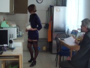 Young russian mistress humiliates and fucks a submissive man - part 1 2/16