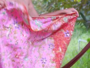 Thai girl wearing Thai clothes is walking naked around the forest 1/16