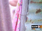 Thai girl wearing Thai clothes is walking naked around the forest 13/16