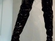 Dominatrix Katrix piss in latex boots on her slave.Best polish copule. 4/16