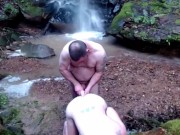 Pegging him outdoors under a waterfall then I get double penetration! 14/16