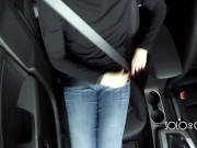 Public masturbation in the parking lot, almost caught while play with pussy 16/16