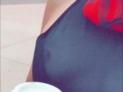 Out For Coffee and Shopping With a See Through Top 14/16