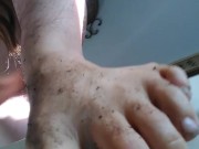 Foot Play CUSTOM Videos Available! DIRT COVERED Hairy Girl Toes Feet Dirty Talk Legs Bathroom Slut 6/16