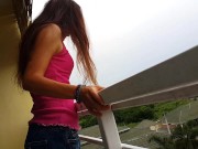 Coffee Break WITHOUT PANTIES at my friends balcony(Hosts are out for 5 min) 1/16