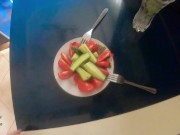 Hot Wife Doggystyle Sex in Lingerie in the Kitchen - Cum on Tits 2/16