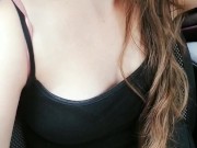 Fingering tight pussy orgasm in parking lot