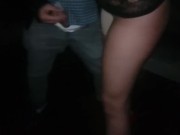 Dogging wife walks with husband cuckold’s friend & gets cum all over her big boobs