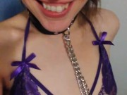 Daddy Bought Tiny Titties Camgirl Nipple Clamp Collar Purple Lingerie