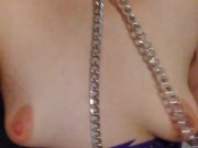 Daddy Bought Tiny Titties Camgirl Nipple Clamp Collar Purple Lingerie 6/16