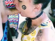 Beautiful Hippy gives balls deep blowjob for sloppy oral creampie 6/16