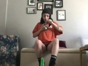 spooky stoner slut cums on her dildo