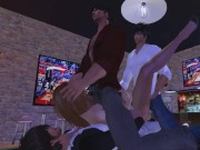 Pantyhose Babe Fucks 3 Guys at a Sports Bar 13/16
