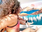 Curly hair phat ass Latina riding white cock and using vibrator 8/16
