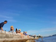 Pussy Flash at BEACH BAR # Micro Mini Bikini at Public Bar Party 11/16