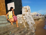 Pussy Flash at BEACH BAR # Micro Mini Bikini at Public Bar Party 14/16