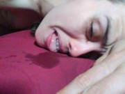 Oops I peed! PAWG Pink TRIES to FART but Can't! Accidentally Pees Bed Licks Piss Puddle Yum! 15/16