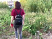 public outdoor blowjob with creampie from shy girl in the bushes - Olivia Moore 1/16