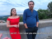 HUNT4K. Sweet pale-skinned lady in red dress gets fucked in front of her dadd 4/16