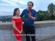 HUNT4K. Sweet pale-skinned lady in red dress gets fucked in front of her dadd 7/16