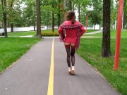 Sluty teen girl  walks in the park in a micro dress without panties (upskirt, no panties, stockings) 13/16