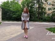 Crazy exhibitionist naked walks around the city. No panties, risky. 12/16