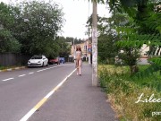 Crazy exhibitionist naked walks around the city. No panties, risky. 8/16