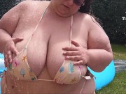 SSBBW tiny bikini shower, the water runs over my sexy fat body in slow motion! 14/16