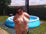 SSBBW tiny bikini shower, the water runs over my sexy fat body in slow motion! 2/16