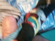 HORNY MILF GIVES NEIGHBOR A SOCKJOB UNTIL HE CUMS ON HER FEET 16/16